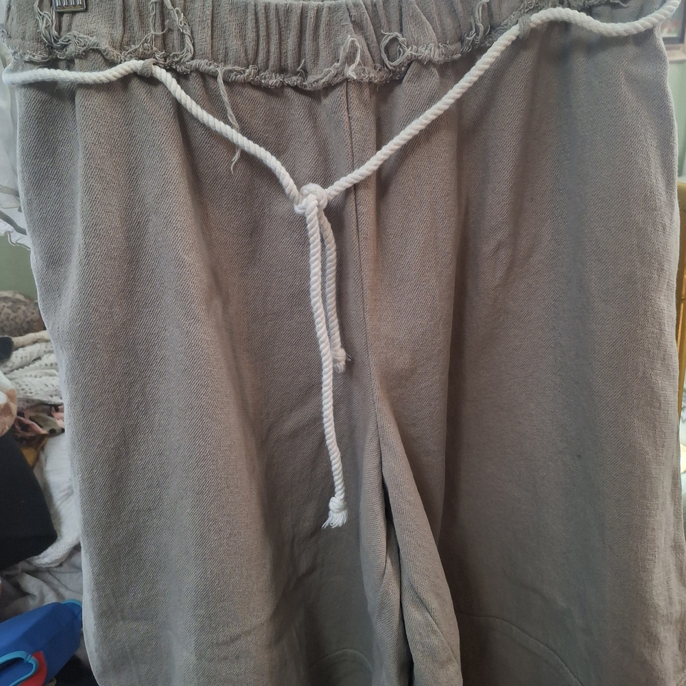 Free People Cropped Drawstring Pants in Taupe